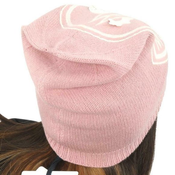 🔥NEW MONCLER MAUVE PINK LUXURY WOOL CASHMERE LOGO BEANIE HAT OS AUTHENTIC🔥 - Picture 3 of 7